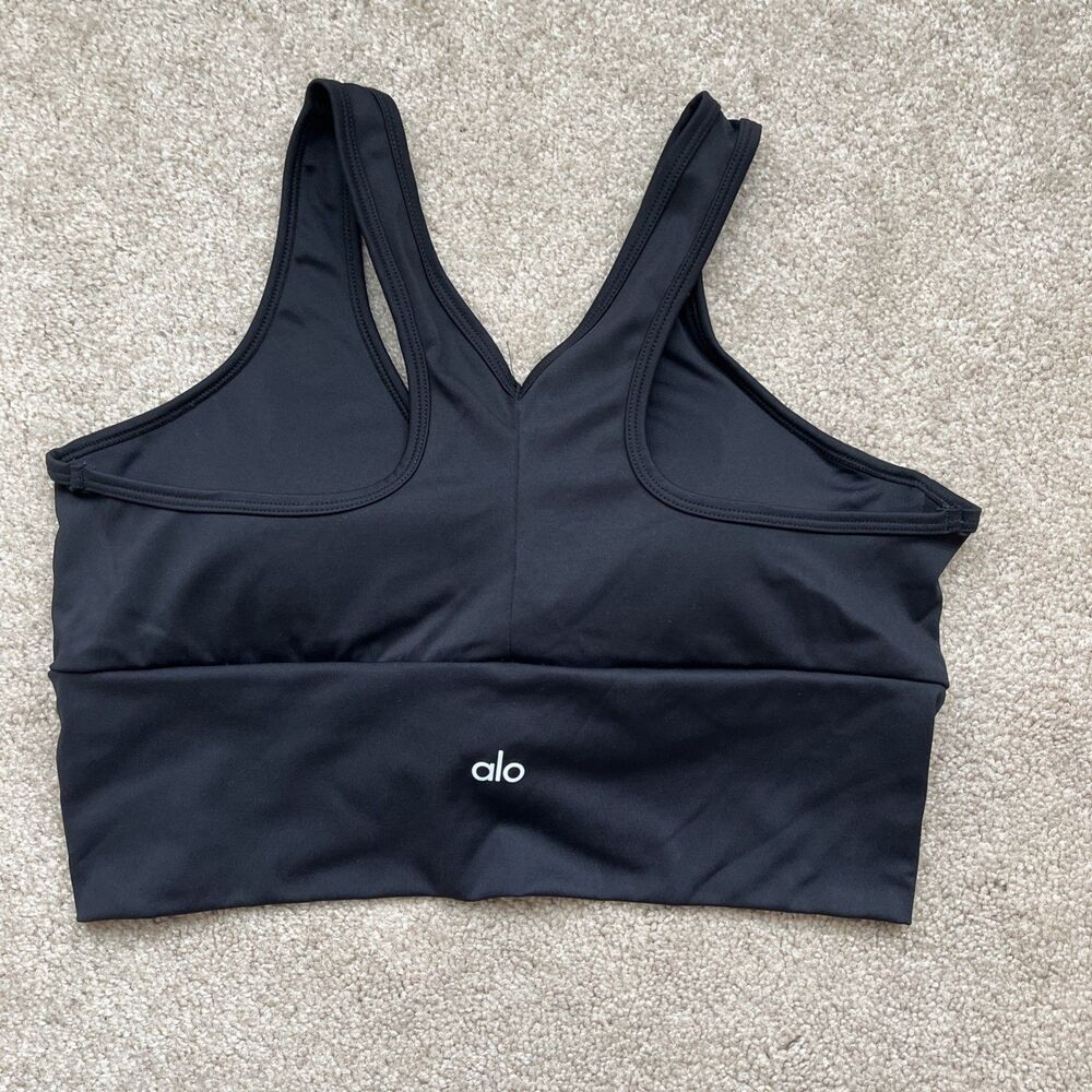 Alo Yoga Wild Thing Sports Bra Womens Medium Black Ruched Racerback Athletic
